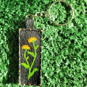 Handmade Painted Earthmoon Crafts Faux Leather Marigold Keychain